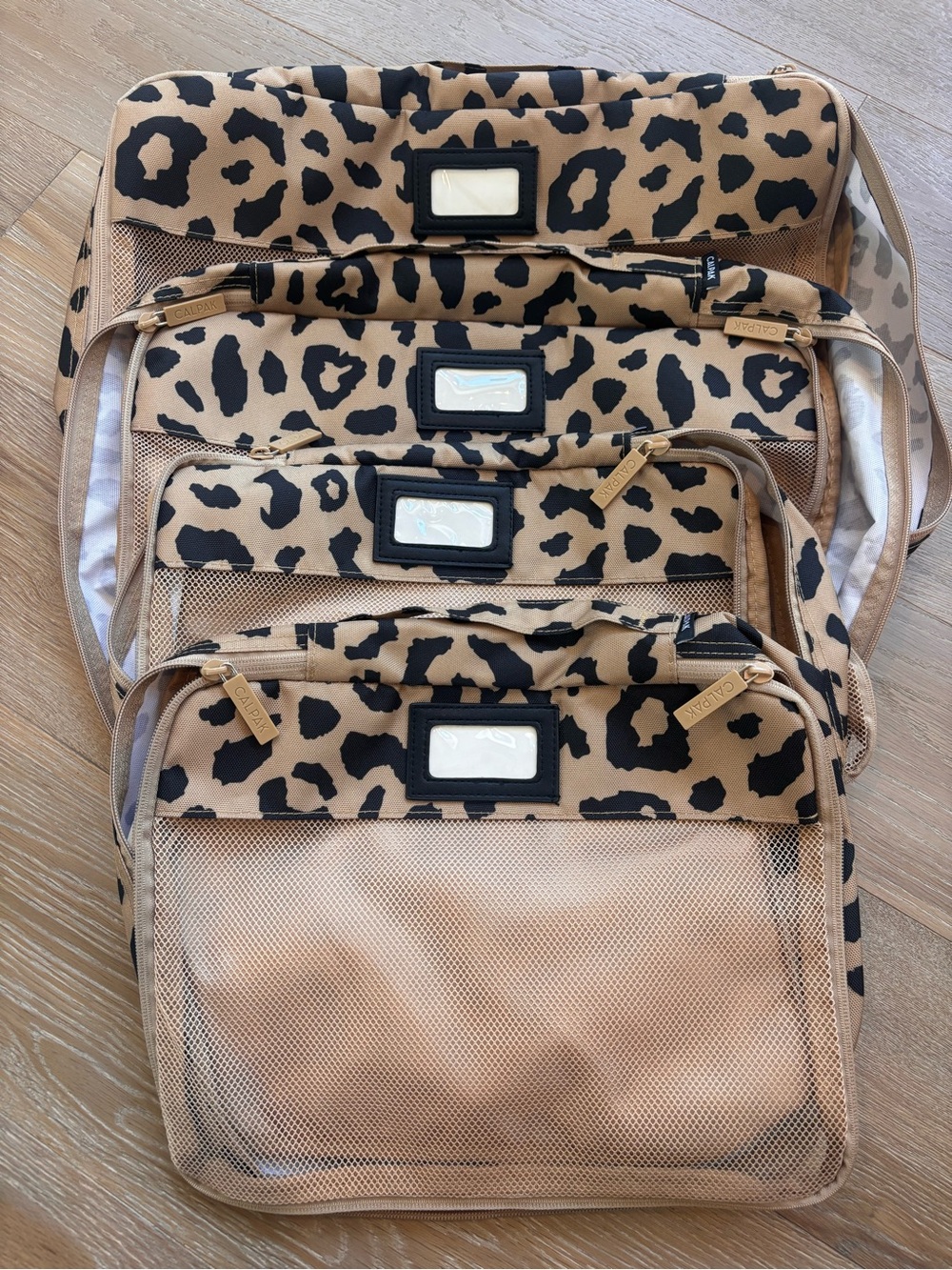 CALPAK 4 piece Leopard Print Travel Packing Cubes - Beige & Black